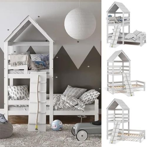 Lit Enfant Avec Aire De Jeux Vitalispa Teddy 90x200cm En Bois Massif - Blanc