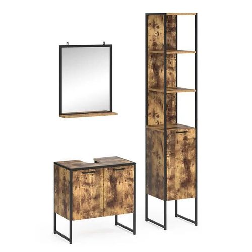 Vicco Meuble De Rangement De Salle De Bain Fyrk, Chêne Rustique, 3 Pièces, Avec Armoire Haute