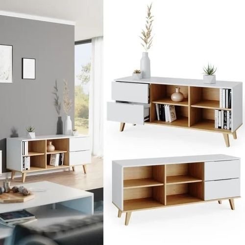 Vicco Commode Neptune, Buffet Bas, Blanc , Chêne, Bahut, Meuble, Tiroir