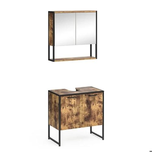 Vicco Meuble De Rangement De Salle De Bain Fyrk, Chêne Rustique, 2 Pièces, Avec Armoire De Toilette