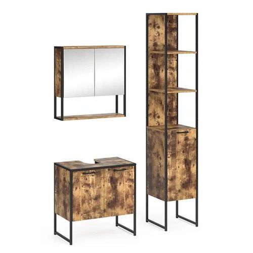Vicco Meuble De Rangement De Salle De Bain Fyrk, Chêne Rustique, 3 Pièces, Avec Armoire Basse 60 Cm