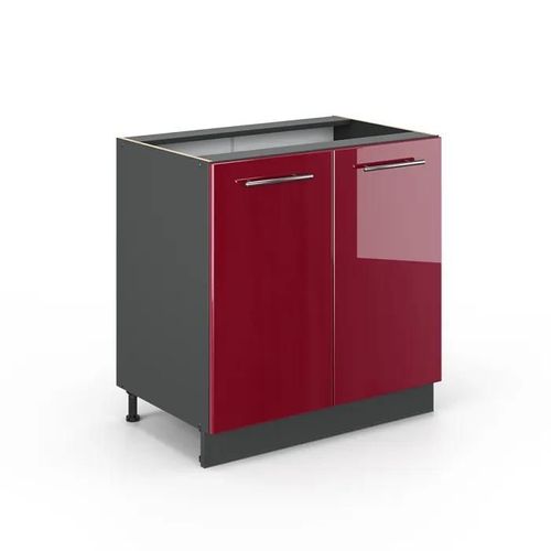 Vicco Meuble Bas Sous-Évier Fame-Line, Rouge Bordeaux Haute Brillance, 80 Cm Avec Étagère, Sans Plan De Travail