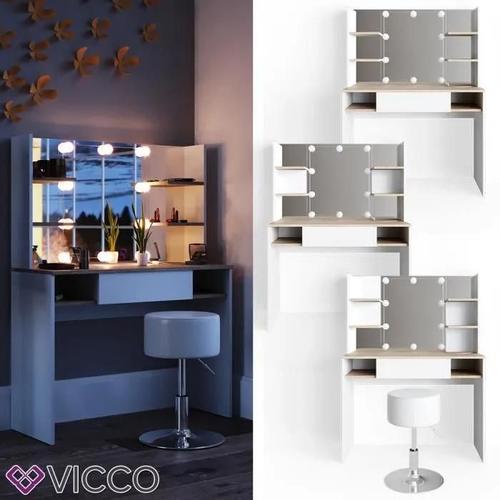 Coiffeuse Vicco Daenerys Blanc-Sonoma, Table De Maquillage, Commode De Maquillage