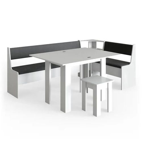 Vicco Groupe De Banquettes D'angle Roman, Blanc, 210 X 41.5 Cm Avec Table