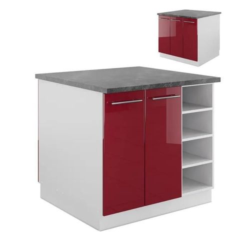 Vicco Îlot De Cuisine Fame-Line, Bordeaux Haute Brillance/Blanc, 90 Cm Sans Plan De Travail