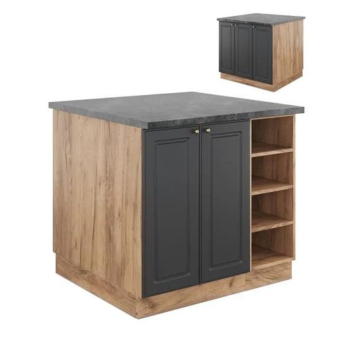 Vicco Îlot De Cuisine Fame-Line, Chêne Anthracite-Or/Force De L'or, 90 Cm Sans Plan De Travail