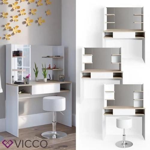 Coiffeuse Vicco Daenerys Blanc-Sonoma, Table De Maquillage, Commode De Maquillage