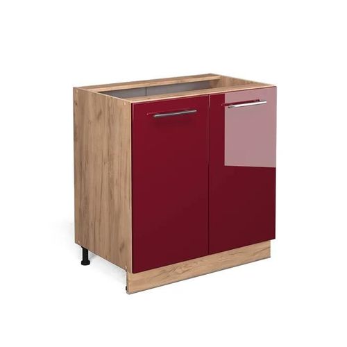 Vicco Meuble Bas Sous-Évier Fame-Line, Rouge Bordeaux Haute Brillance, 80 Cm Avec Étagère, Sans Plan De Travail