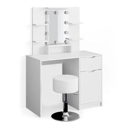 Coiffeuse Vicco Ruben blanche, table de maquillage, commode de maquillage, commode