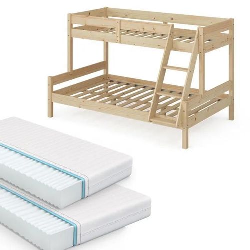 Vitalispa Lit Superposé Everest, Naturel Bois, 120x200 / 80x200 Cm Avec 2 Matelas
