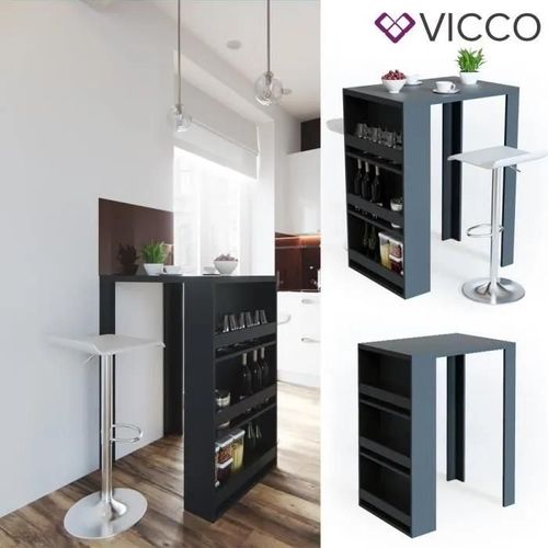 Vicco Table De Bar Avec Étagère Et Compartiments Table De Café Anthracite