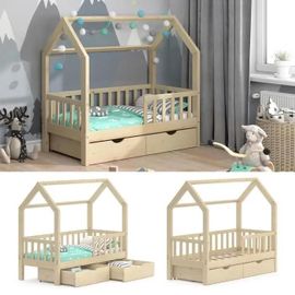 Vitalispa Lit Enfant Wiki, Lit Cabane, Lit Aire De Jeux, 70 X 140, Sommier À Lattes Inclus, 2 Tiroirs, Naturel
