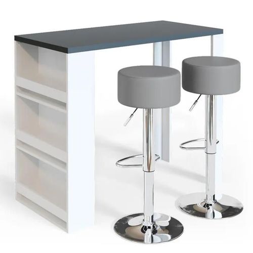 Vicco Set De Table De Bar , Gris, 117 X 57 Cm Avec 2 Tabourets De Bar