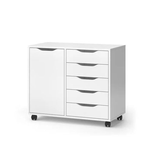 Sideboard Otwin, 78 X 61.5 Cm Avec 5 Tiroirs Et 1 Porte, Blanc, Vicco
