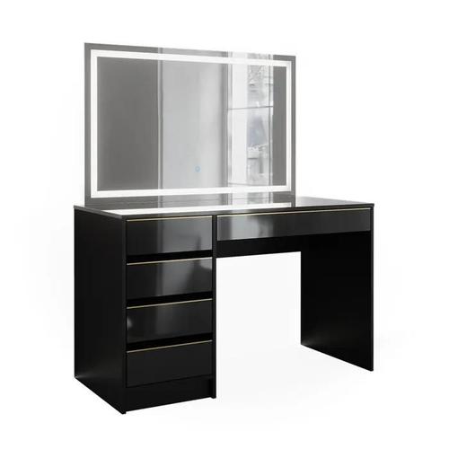 Coiffeuse Sherry, 120 Cm Avec Miroir Led, Noir, Vicco