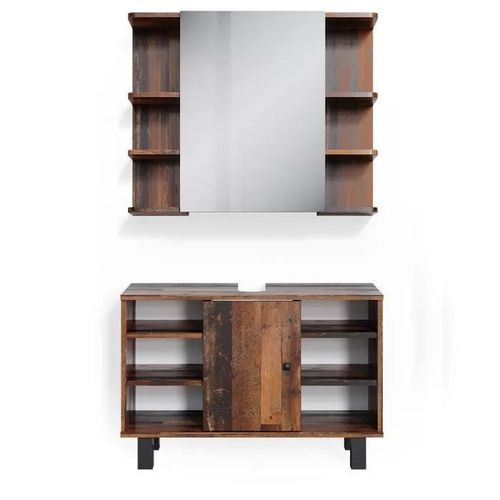 Vicco Meuble De Rangement De Salle De Bain Fynn, Chêne Rustique, 2 Pièces, Armoire Basse 80 Cm