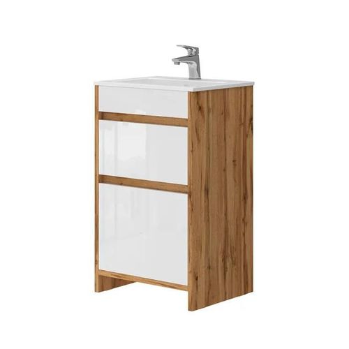 Vicco Meuble De Rangement De Salle De Bain Detmold, Chêne De Force Doré, 2 Pièces, Avec Lavabo Et 2 Tiroirs