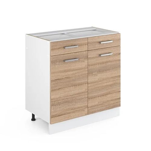 Meuble Bas Universel R-Line, 80 Cm Avec Tiroirs Et Portes, Sans Plan De Travail, Sonoma, Vicco