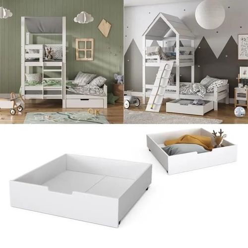 Lit À Tiroir Rangement Vitalispa Teddy Tom Blanc 92 X 21 Cm
