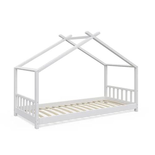 Lit Cabane Design, 90x200 Cm, Blanc, Vitalispa