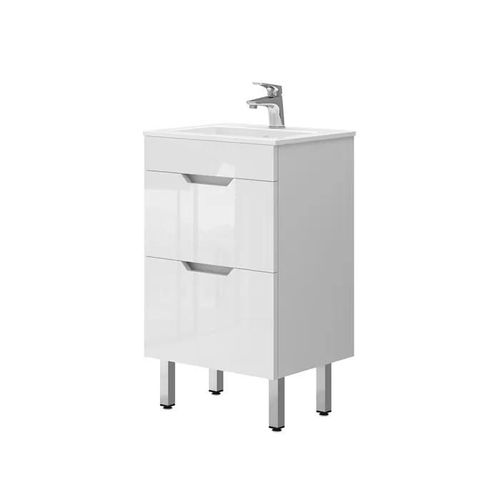 Vicco Meuble De Rangement De Salle De Bain Clayton, Blanc Haute Brillance, 2 Pièces, Avec Lavabo Et 2 Tiroirs