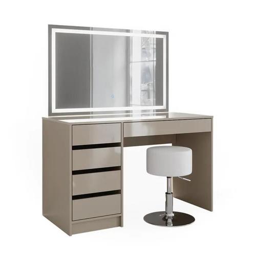 Coiffeuse Sherry, 120 Cm Avec Miroir Led Et Tabouret, Grège, Vicco