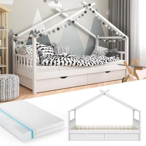 Lit Pour Enfant Vitalispa Design, Lit Cabane, Tiroirs Et Sommier À Lattes, 90 X 200