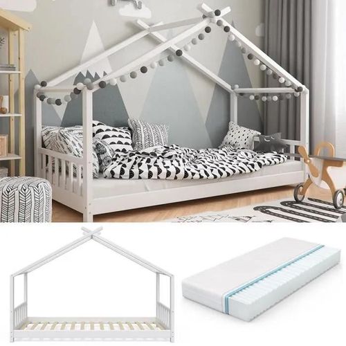 Vitalispa Lit Enfant Lit Maison Design 90x200 Lit Enfant Bois Maison Dormir Lit Maison Lit De Jeu Sommier Inclus