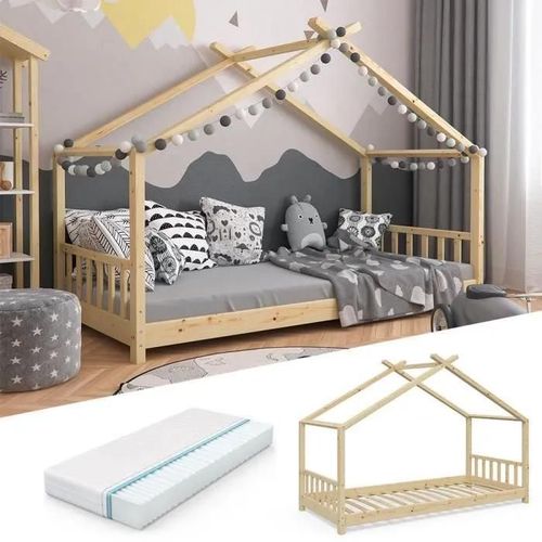 Vitalispa Lit Enfant Lit Maison Design 90x200 Lit Enfant Bois Maison Dormir Lit Maison Lit De Jeu Sommier Inclus