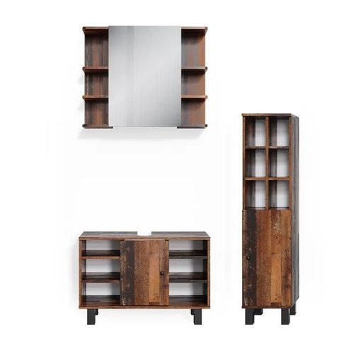 Vicco Meuble De Rangement De Salle De Bain Fynn, Chêne Rustique, 3 Pièces, Armoire Basse 80 Cm