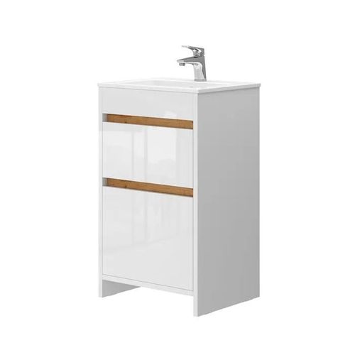 Vicco Meuble De Rangement De Salle De Bain Detmold, Blanc, 2 Pièces, Avec Lavabo Et 2 Tiroirs