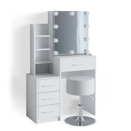 Coiffeuse Vicco Conrada, Table De Maquillage, Commode De Maquillage, Éclairage Led + Tabouret