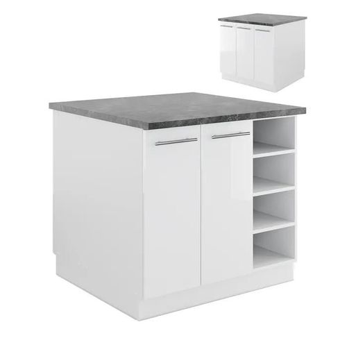 Îlot De Cuisine Fame-Line, 90 Cm Sans Plan De Travail, Blanc Brillant/Blanc, Vicco