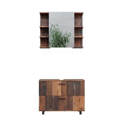 Vicco Set De Meubles De Salle De Bain Ilias, Chêne Rustique, 2 Pièces, Armoire Basse 80 Cm