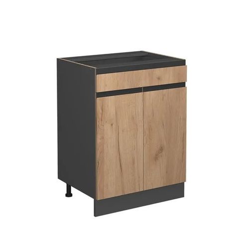 Meuble Bas De Cuisine R-Line, 60 Cm Ap Marbre, Chêne De Force Doré, Vicco