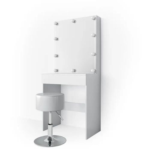 Vicco Coiffeuse Melle, Blanc, 68 Cm Avec Éclairage Led Et Tabouret