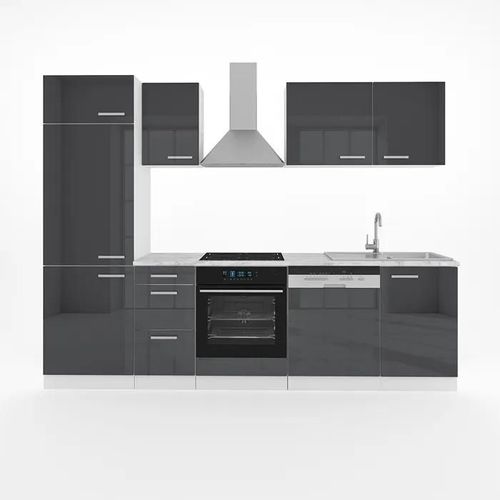 Cuisine Optima, 270 Cm Sans Plan De Travail, Anthracite Brillant/Blanc, Vicco