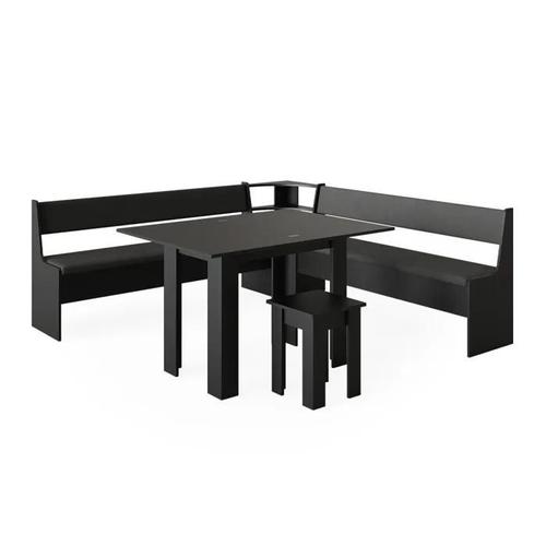 Groupe De Banquettes D'angle Roman, 210 X 41.5 Cm Avec Table, Noir, Vicco