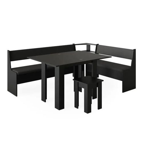 Groupe De Banquettes D'angle Roman, 150 X 41.5 Cm Avec Table, Noir, Vicco