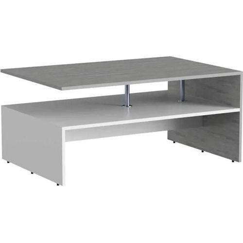 Table Basse Hexagonale En Pierre Et Verre - Vicco - Amato - Blanc - 90cm X 60cm X 42cm