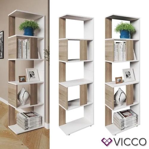 Vicco Cloison Composée De 5 Compartiments Étagère À Livres Blanc Sonoma
