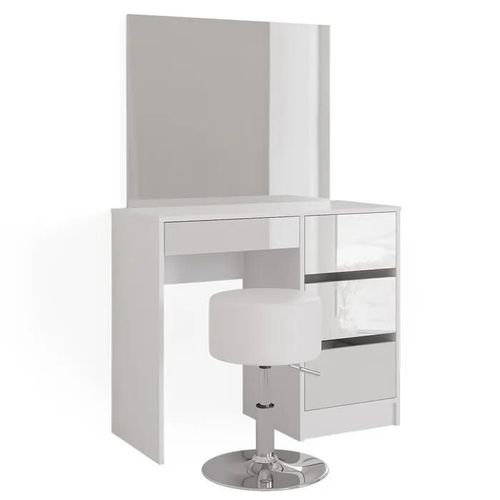 Coiffeuse Petite Avec Miroir Et Tabouret - Vicco - Sherry - Blanc Brillant