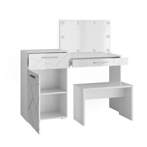 Coiffeuse Miroir (Banc Led) Vicco Little Irma Blanc