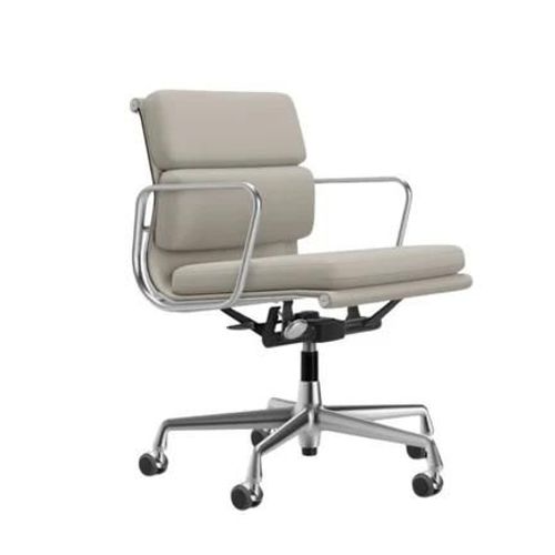Vitra - Chaise En Aluminium - Soft Pad - Ea 217 - Chromé - Cuir Premium F/Plano - Argile/Blanc Crème - Roulettes Pour Sols Durs - Beige