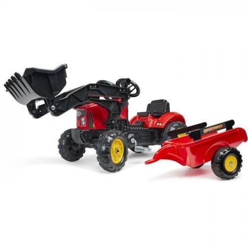 Tracteur A Pédales Supercharger Rouge Avec Pelle Frontale Articulée Et Remorque - Falk