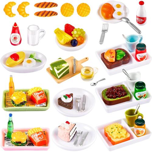 60 Pièces Jouet De Jeu De Cuisine De Simulation Accessoires De Fête Miniature De Maison De Poupée Mini Jouets Alimentaires À Échelle 1:12 Objets Bouteilles Boissons Aliments En Résine