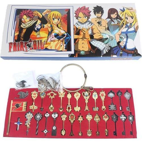 1 Ensemble 29 pcs Fairy Tail métal porte-clés pendentifs Fairy Tail touches porte-clés Zodiac Magister Lucy