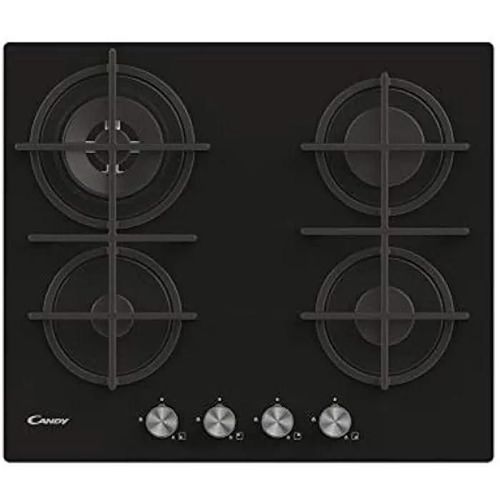Plan à gaz en verre - Candy - CVG6BR4WPB - 4 feux - Brûleur double couronne - Grilles en fonte
