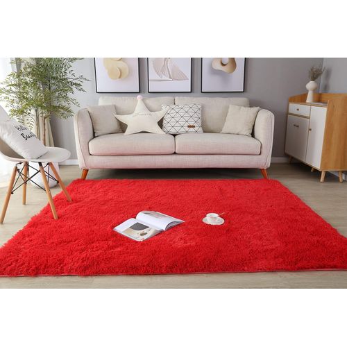Tapis Pour Enfants Chambre Tapis De Décoration Tapis Moelleux Tapis Shaggy Longues Soft Tapis Pour Salon Tapis Antidérapant Pour Salon Chambre Tapis De Plancher (80x160cm,Rouge)