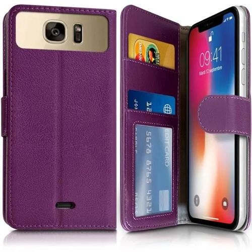 Etui Portefeuille Violet (Ref.1-A) Pour Smartphone Logicom Le Wave